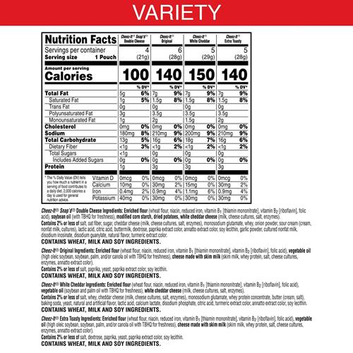 Cheez-It Cheese Crackers, Baked Snack Crackers, Lunch Snacks, Grab N Go, Variety Pack, 19.1Oz Box (20 Packs)
