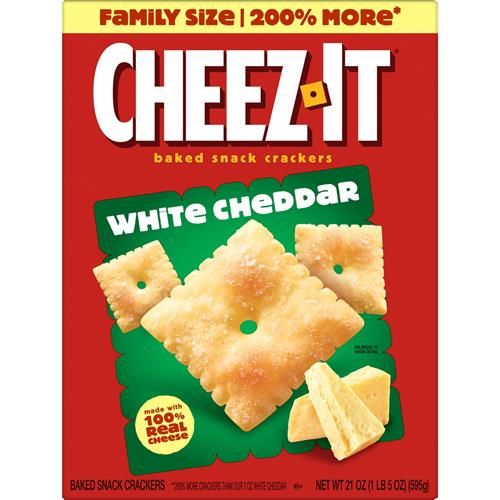 Cheez-It Cheese Crackers, Baked Snack Crackers, Lunch Snacks, Family Size, White Cheddar, 21Oz Box (1 Box)
