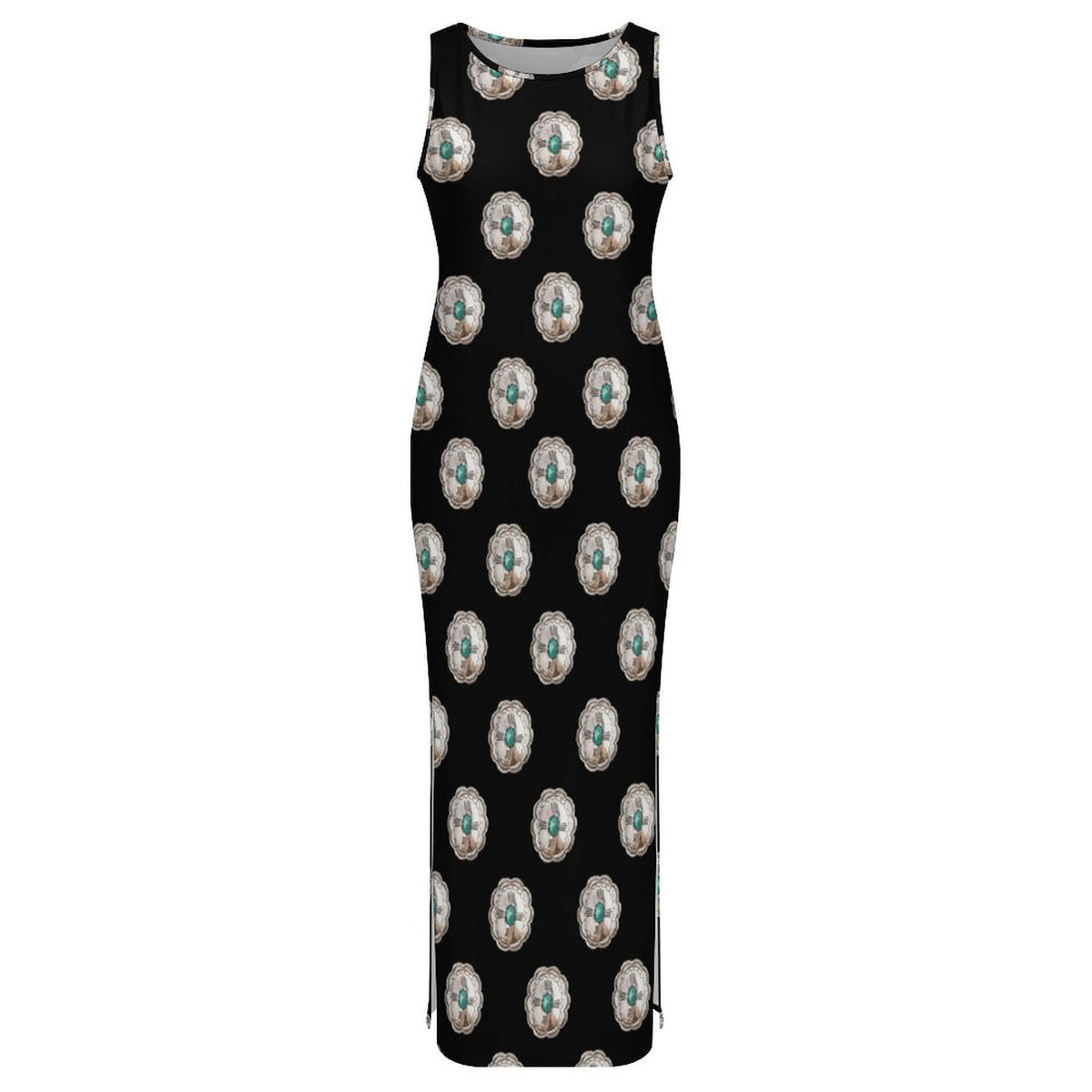 Baha Ranch Silver Concho Slit Maxi Dress