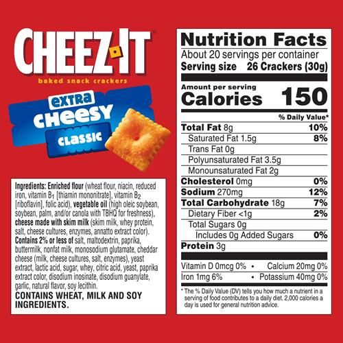 Cheez-It Cheese Crackers, Baked Snack Crackers, Lunch Snacks, Family Size, Extra Cheesy, 21Oz Box (1 Box)