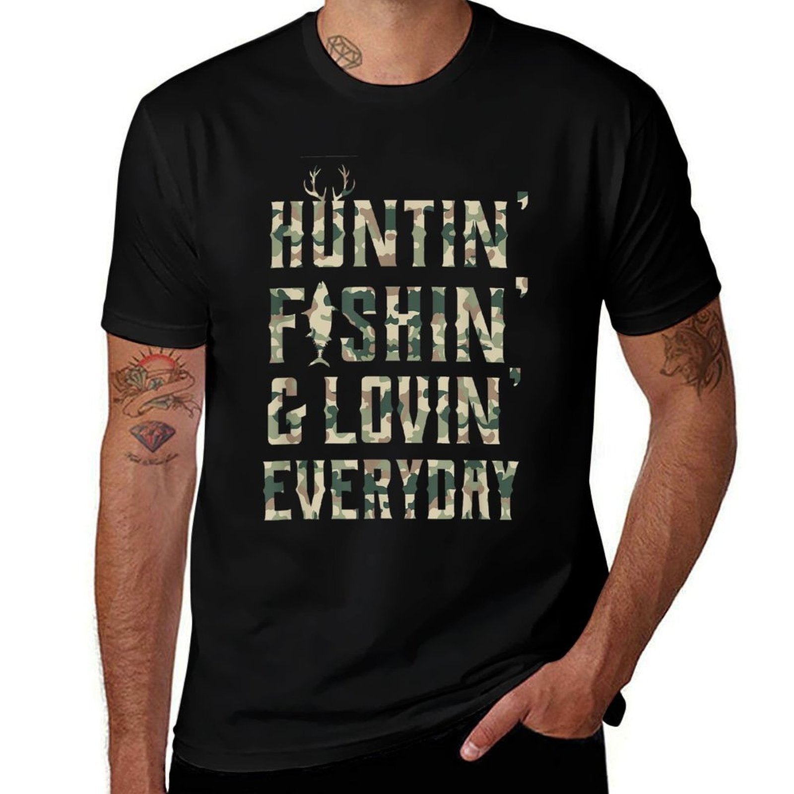 Hunting Fishing Loving Every Day, Camo  Easy-care T-Shirt