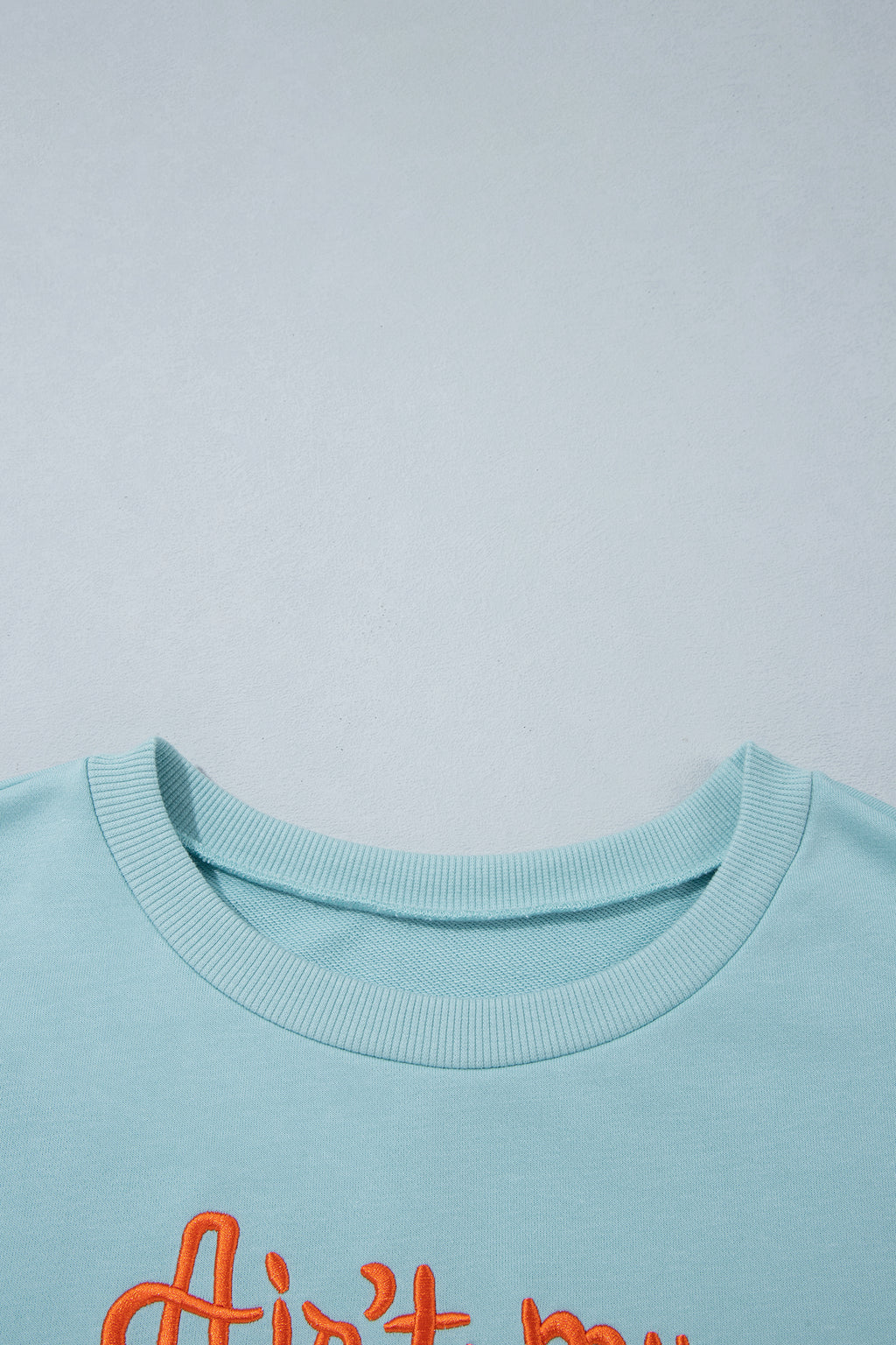 Haze Blue Letter Print Round Neck Loose Fit Long Sleeve Plus Size Sweatshirt