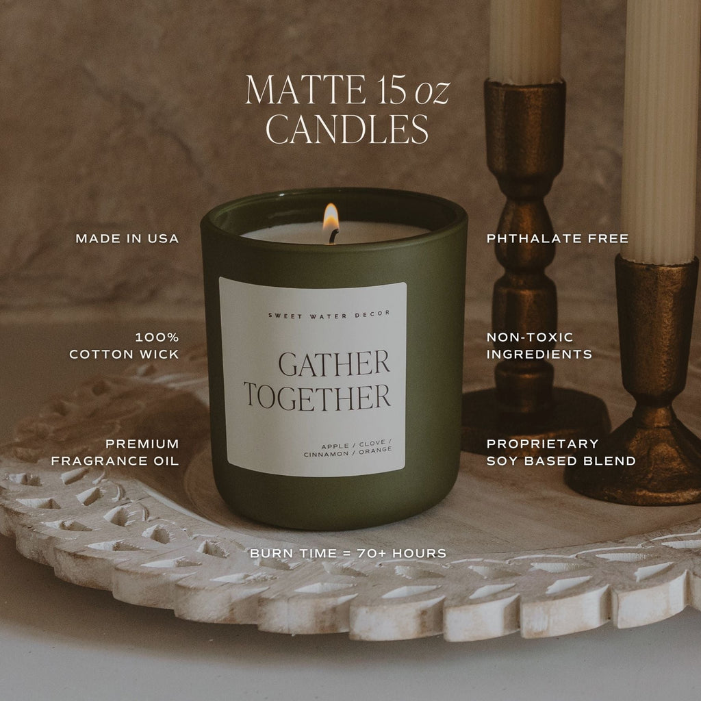 Warm and Cozy Soy Candle - Olive Matte Jar - 15 oz