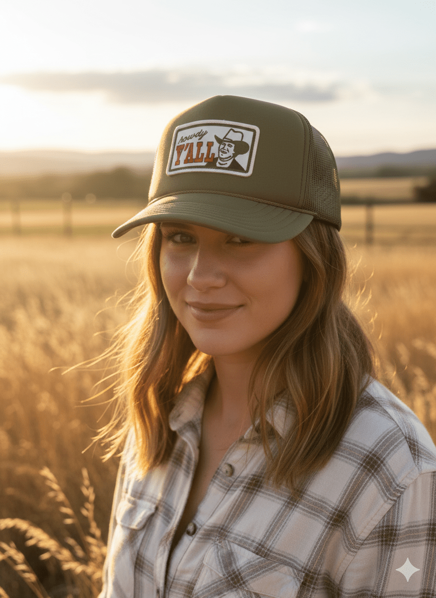Howdy Y'all Olive Patch Trucker Hat
