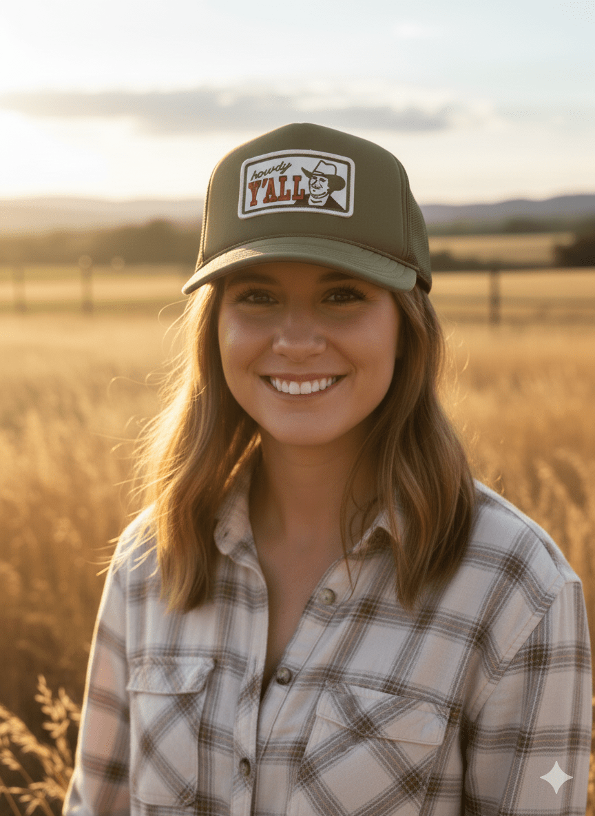 Howdy Y'all Olive Patch Trucker Hat