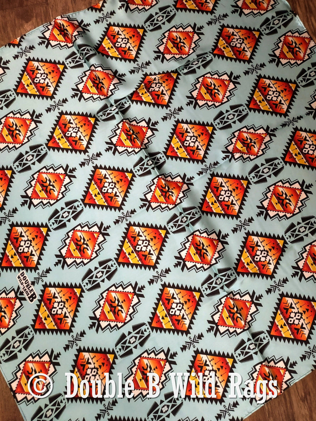 Wild Rag 100% Silk Light Blue with Orange Serape Cowboy Western Neck Scarf Bandanna by Double B Wild Rags