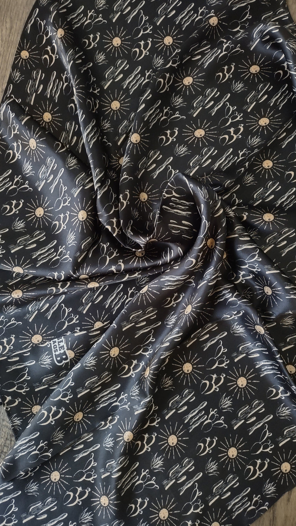 Wild Rag 100% SILK Black Cactus and Sun Western Neck Scarf Bandanna by Double B Wild Rags