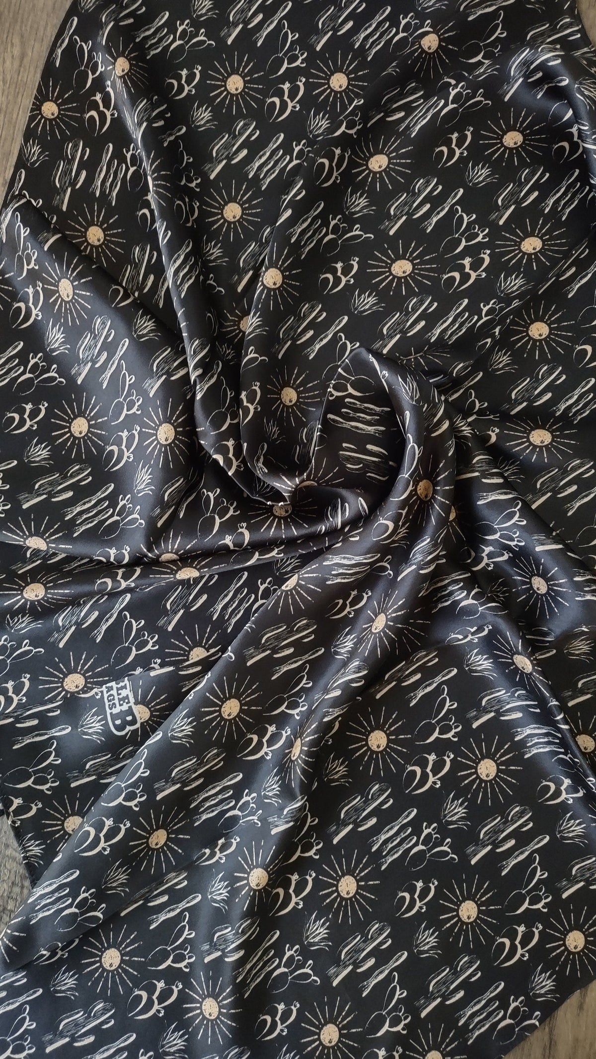 Wild Rag 100% SILK Black Cactus and Sun Western Neck Scarf Bandanna by Double B Wild Rags
