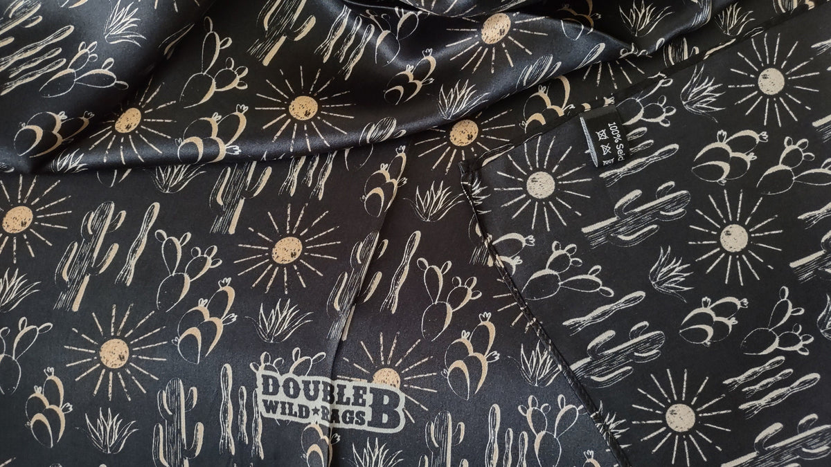 Wild Rag 100% SILK Black Cactus and Sun Western Neck Scarf Bandanna by Double B Wild Rags