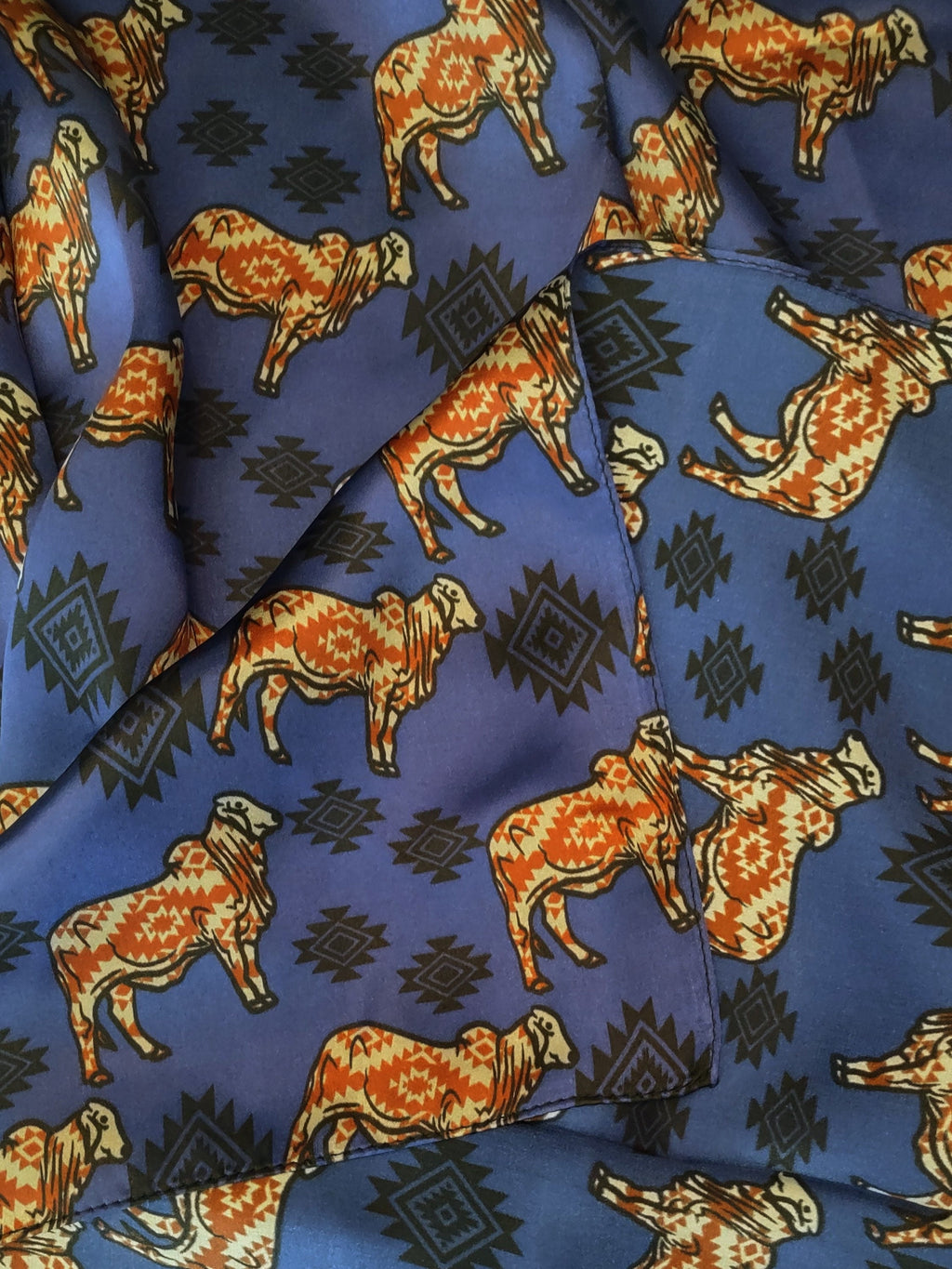 Wild Rag 100% SILK Brahman Bull on Royal Blue Neck Scarf Bandanna by Double B Wild Rags