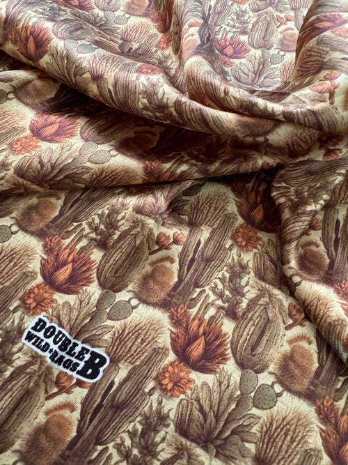 100% Silk Wild Rag Cactus Neutral tones of beige, green, rust by Double B Wild Rags