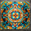 100% Silk Wild Rag Native American Indian Style Orange Teal and Yellow by Double B Wild Rags