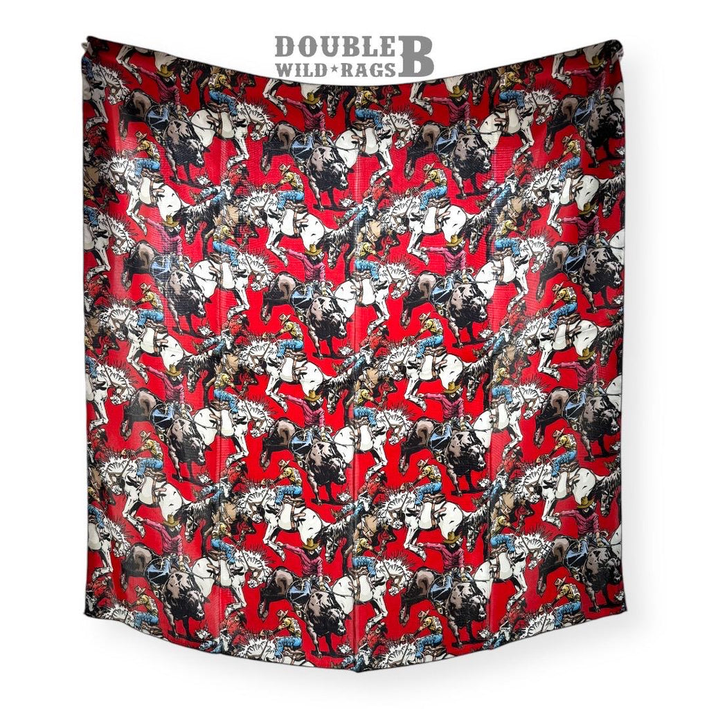 100% Silk Wild Rag Roughstock Riders Saddle Bronc Bareback Bull rider on Red neck scarf by Double B Wild Rags