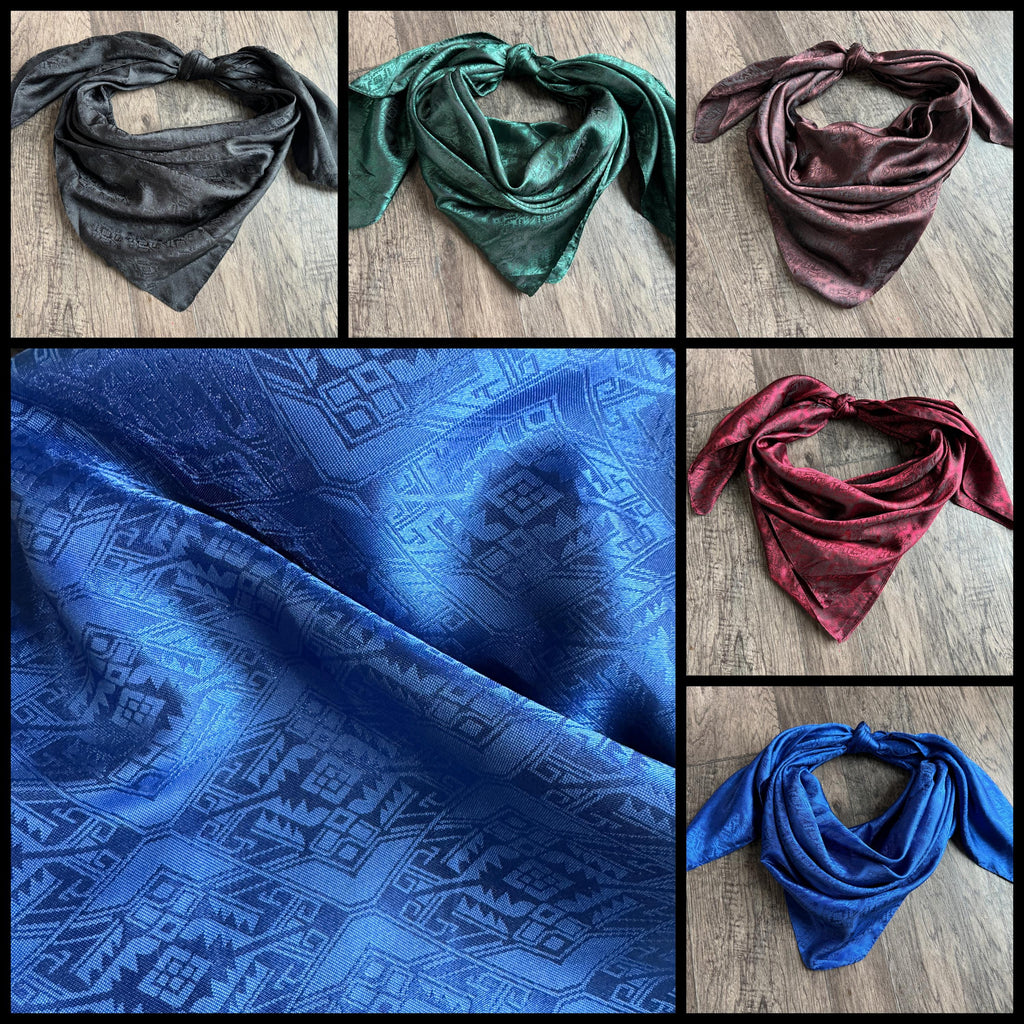 Jacquard Wild Rag Aztec Native tribal inspired neck scarf by Double B Wild Rags red green brown blue black