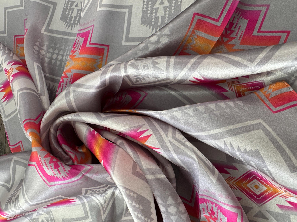 100% Silk Wild Rag Silver and Hot Pink Navajo Style by Double B Wild Rags