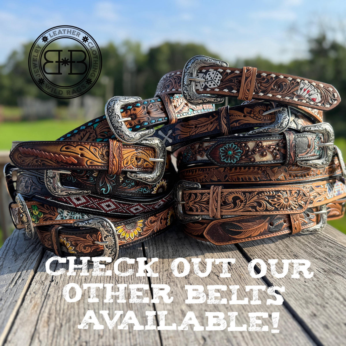 Genuine Leather Western Belt with tooled and buckstitch details by Double B Wild Rags
