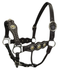 CROSS CONCHO HALTER WITH SPOTS AND ADJUSTABLE NOSE AND CHIN STRAPS -USA LEATHER