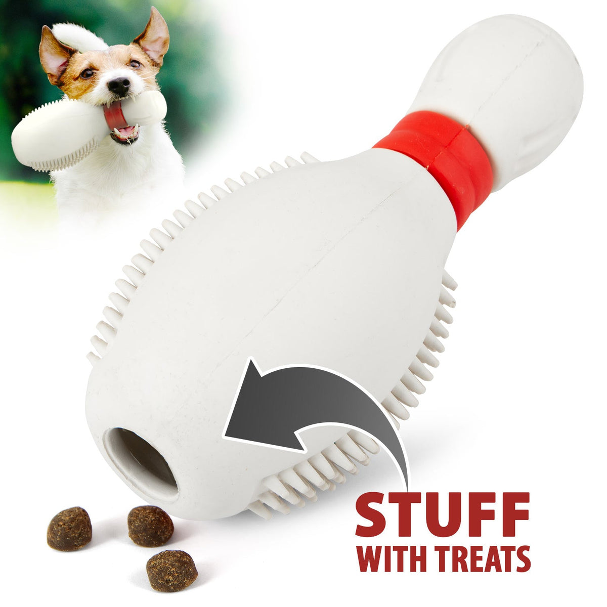 Jeffers Bowling Pin Natural Rubber Treat Dispensing Dental Chew Toy for Dogs