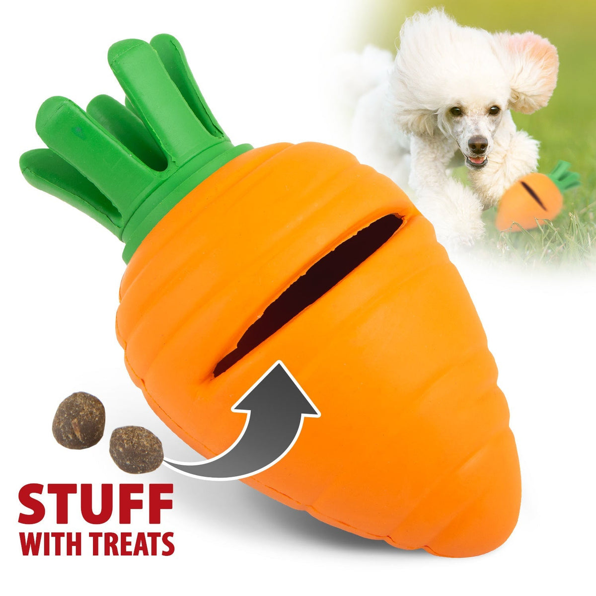 Jeffers Carrot Natural Rubber Treat Dispensing Dental Dog Chew Toy with Slit