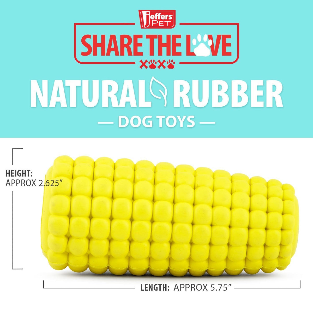 Jeffers Corn Cob Natural Rubber Stuffable Treat Dispenser Dog Dental Chew Toy