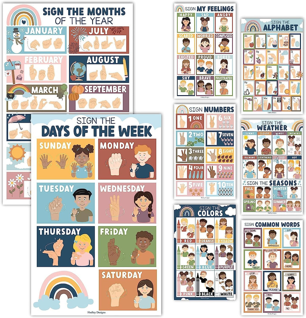ASL Sign Language Kit: Boho 8 Poster Set