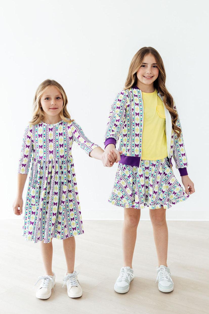 Mardi Gras 3/4 Sleeve Pocket Twirl Dress