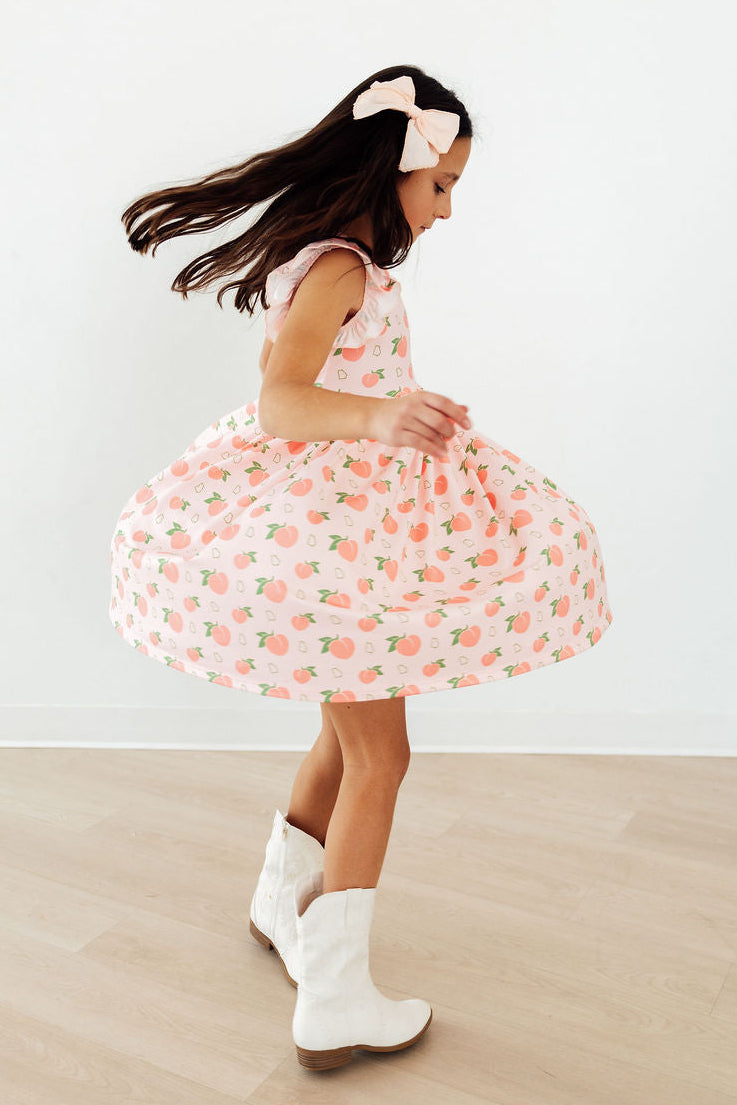 Georgia Peach Flutter Sleeve Twirl Dress