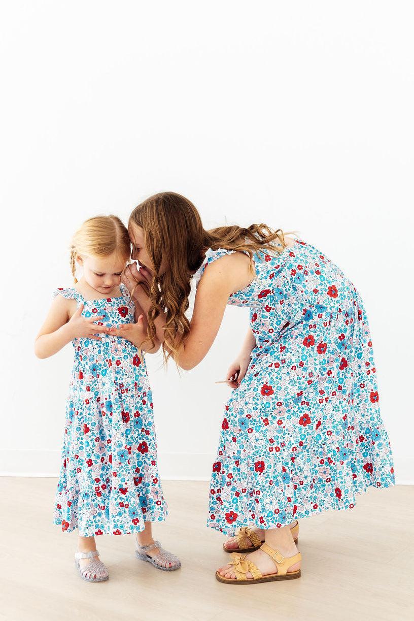 Patriotic Petals Ruffle Maxi Dress