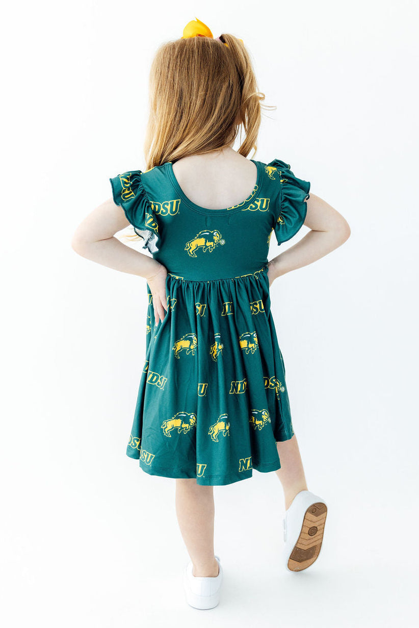 North Dakota State University Green Bison Flutter Twirl Dress
