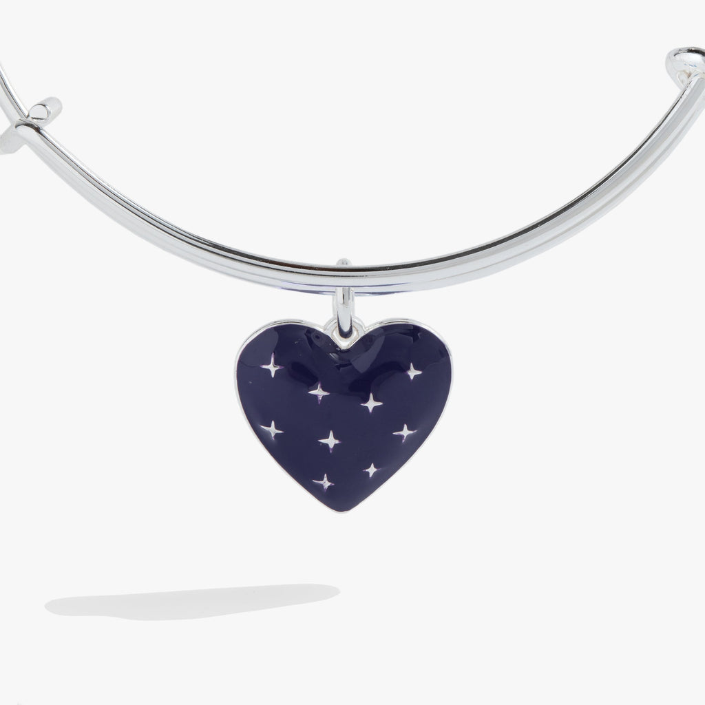 Navy Enamel Heart Charm Bangle