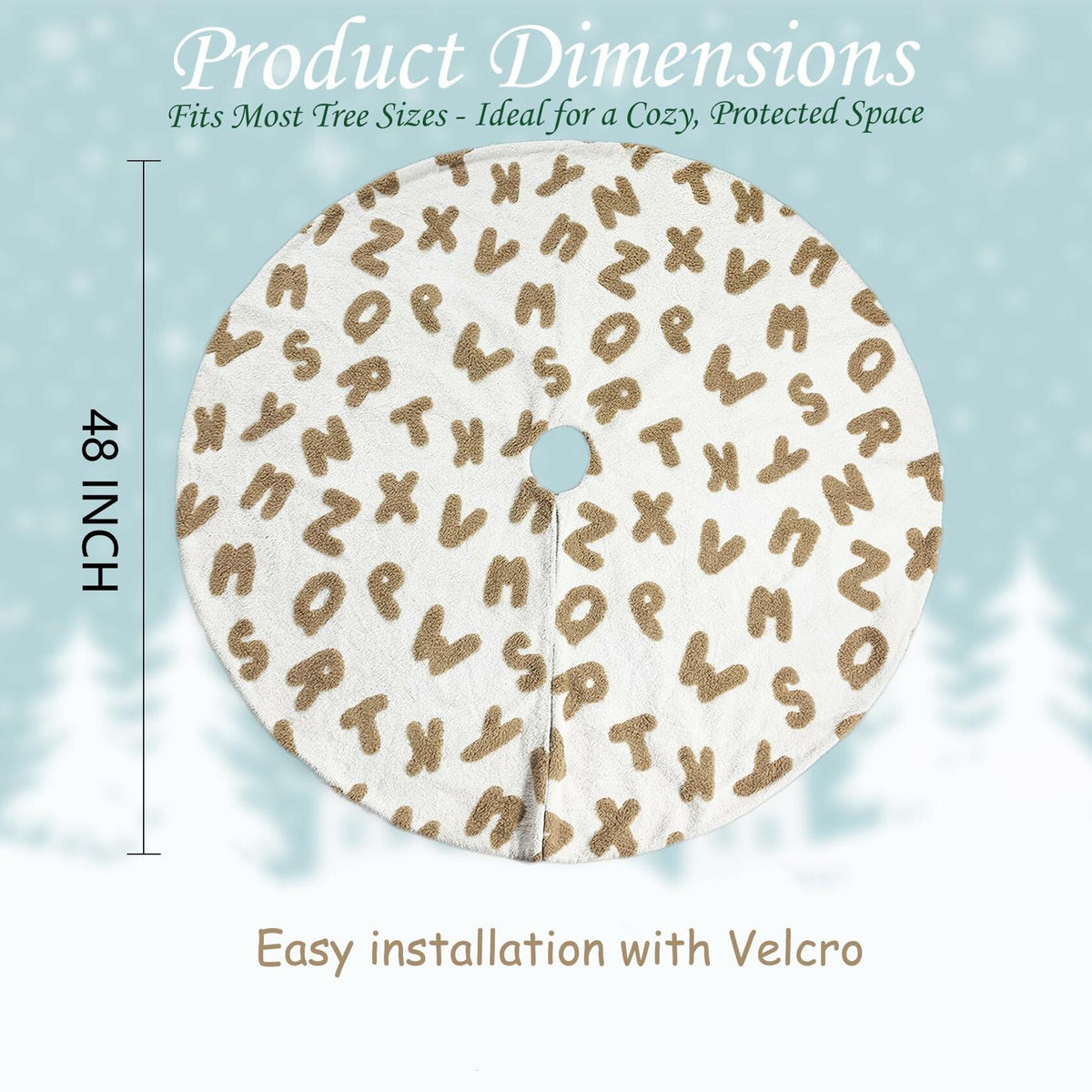 AISENO 48 Inch White Plush Alphabet Christmas Tree Skirt Faux Fur Decor