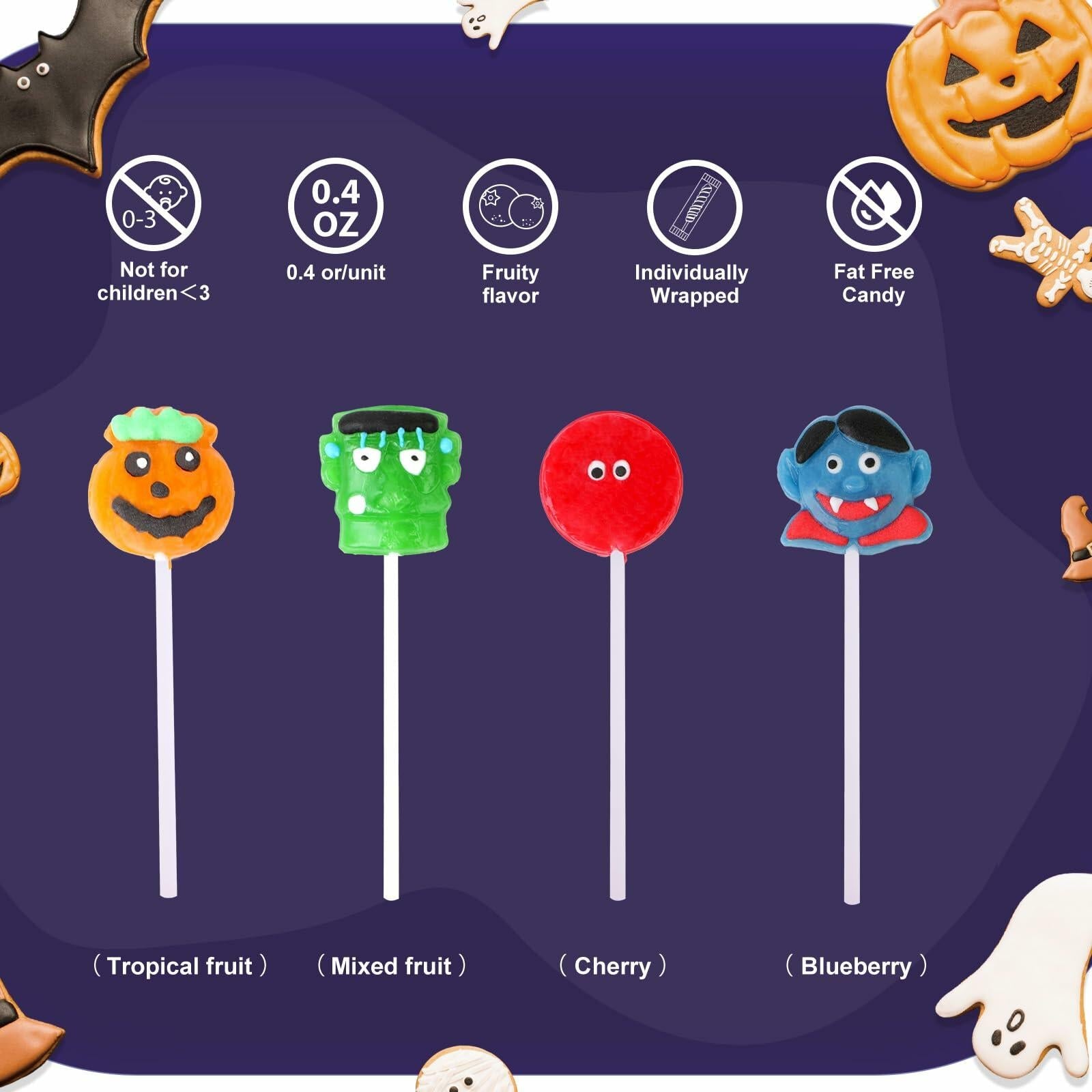 BestBy08/26 Halloween Pumpkin Lollipop Candy Individually Wrapped 12 Pack