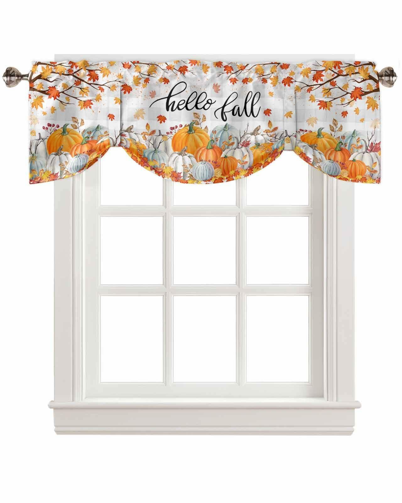 RisQiten Hello Fall Tie Up Valance Curtains Orange 54x18
