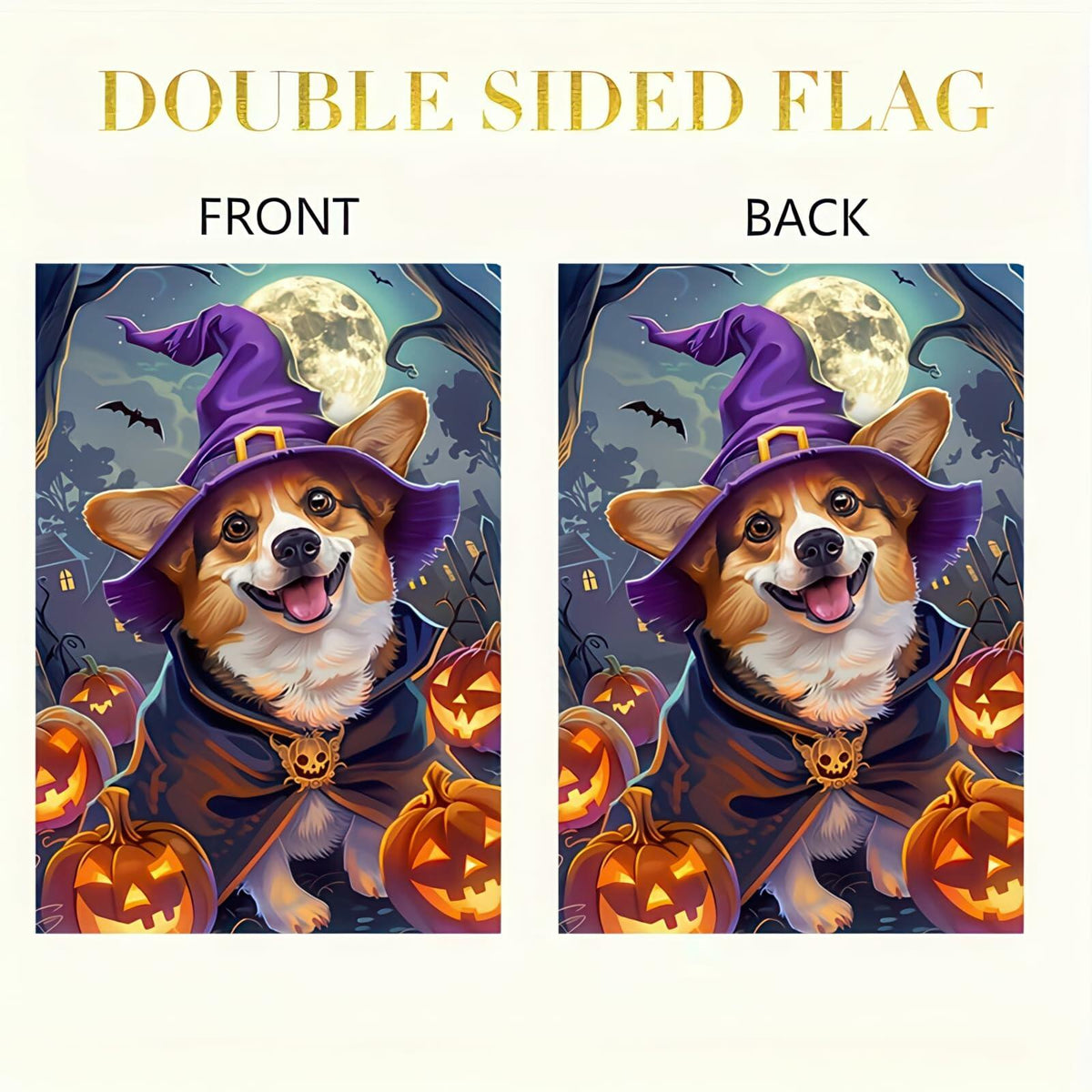 Happy Halloween Garden Flag Witch Hat Corgi Polyester 12x18 Inch Double Sided