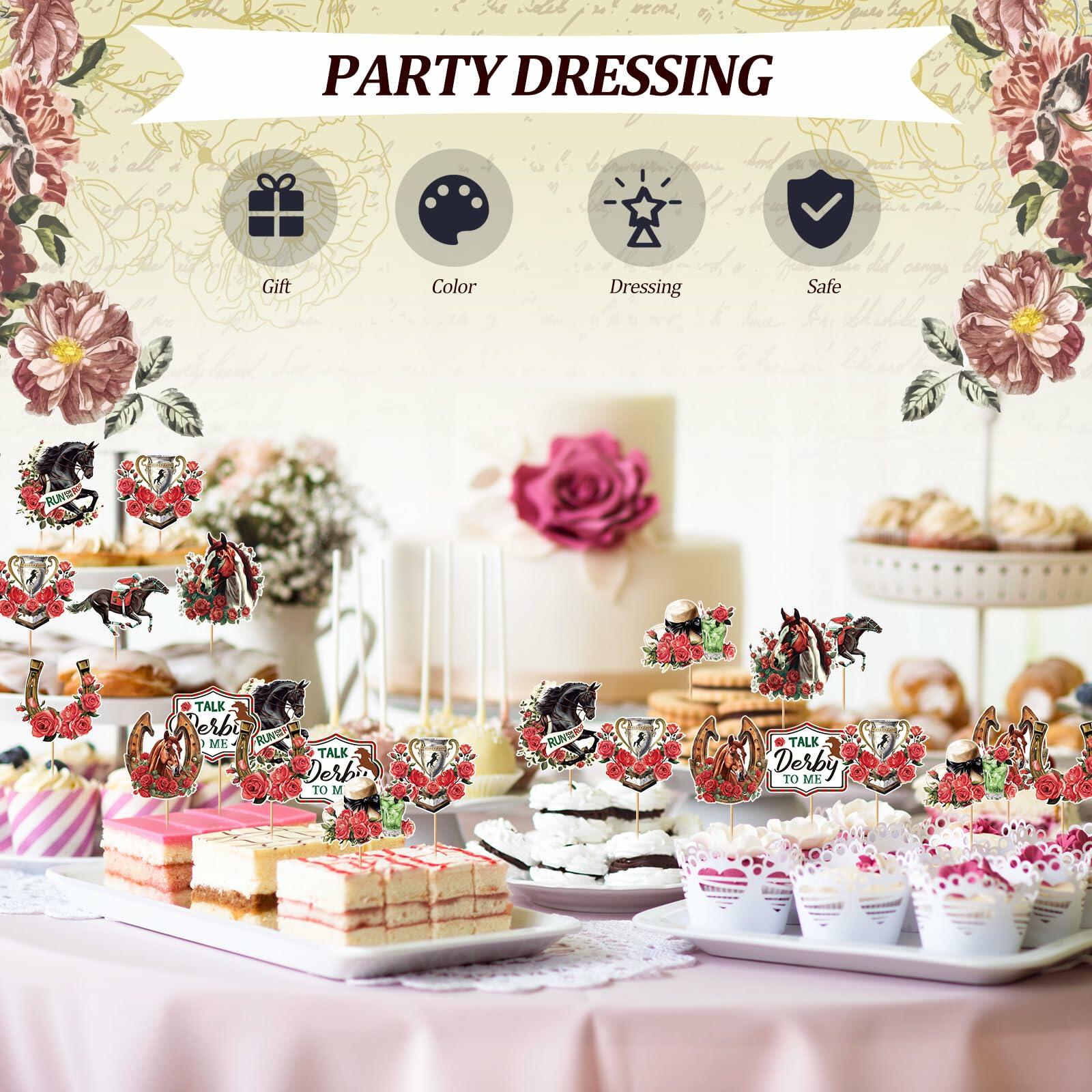 Kosiz 100 Pcs Horse Derby Cupcake Toppers Racing Party Supplies Kit