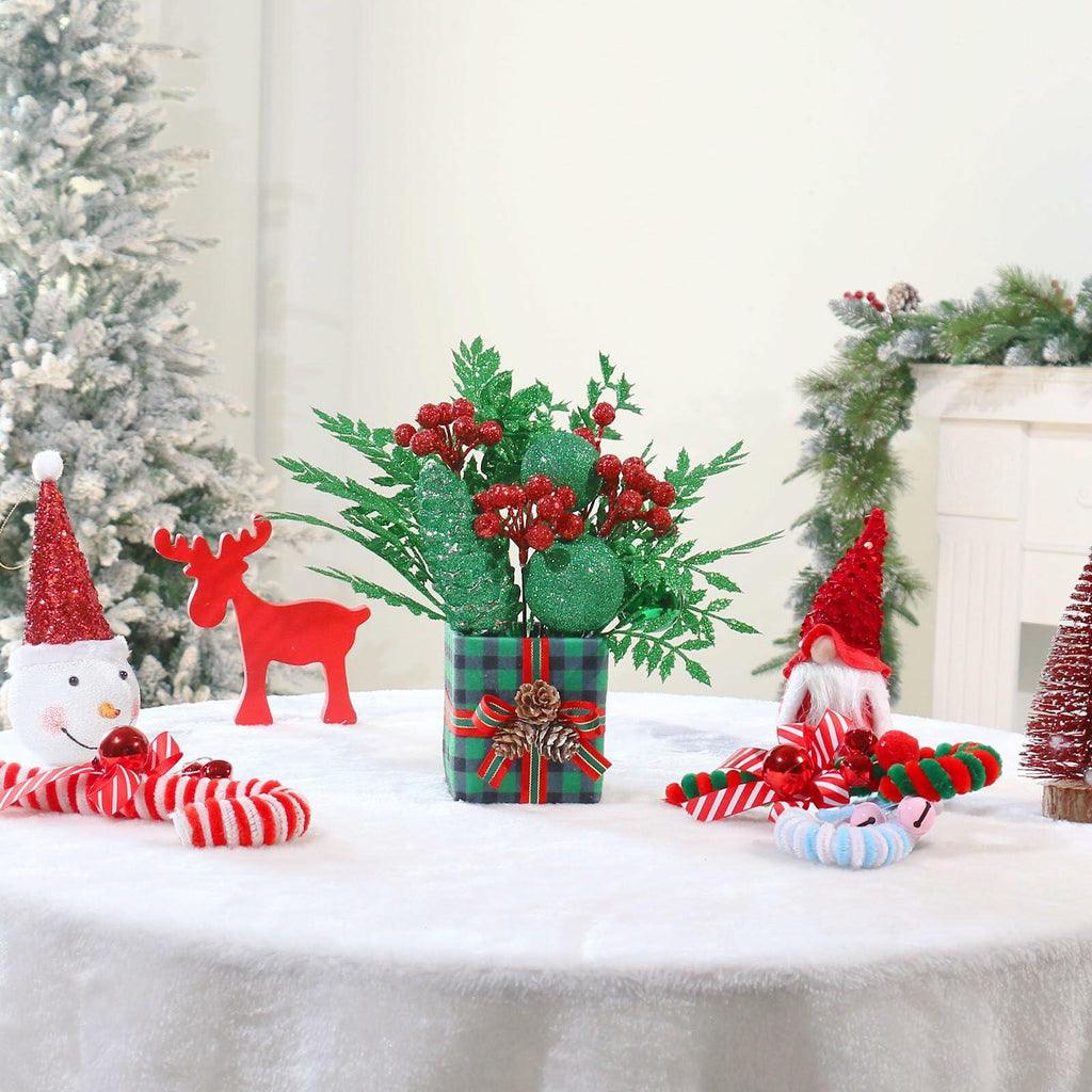 [Like New] Super Holiday Buffalo Check Plaid Green Glitter Mini Christmas Tree Small
