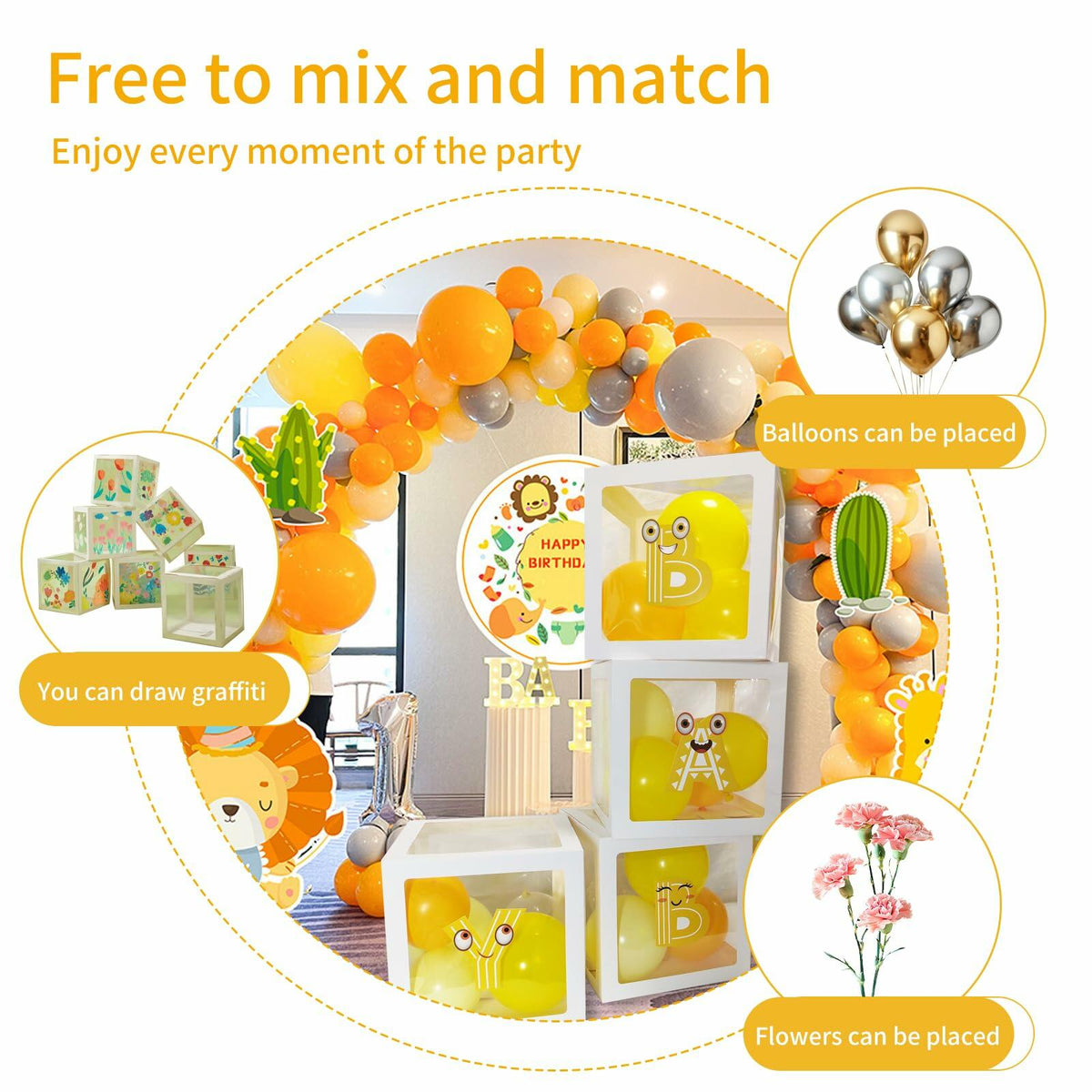 [Like New] Onteftshop Baby Boxes Letters Party Decorations Transparent Gold 4pcs