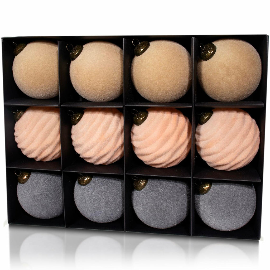 [Like New] 12PCS Velvet Christmas Ball Ornaments 3.15" Handmade Flocked Shatterproof Set