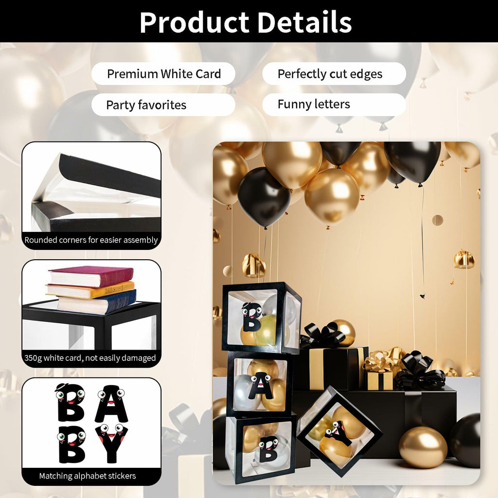 [Like New] Onteftshop Baby Boxes Letters Clear Black 4pcs Party Decorations