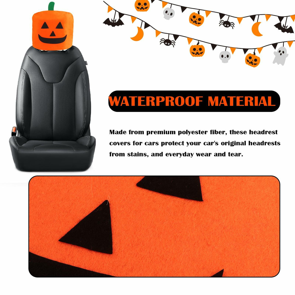 IHOTDER 2PCS Halloween Pumpkin Car Headrest Covers Universal