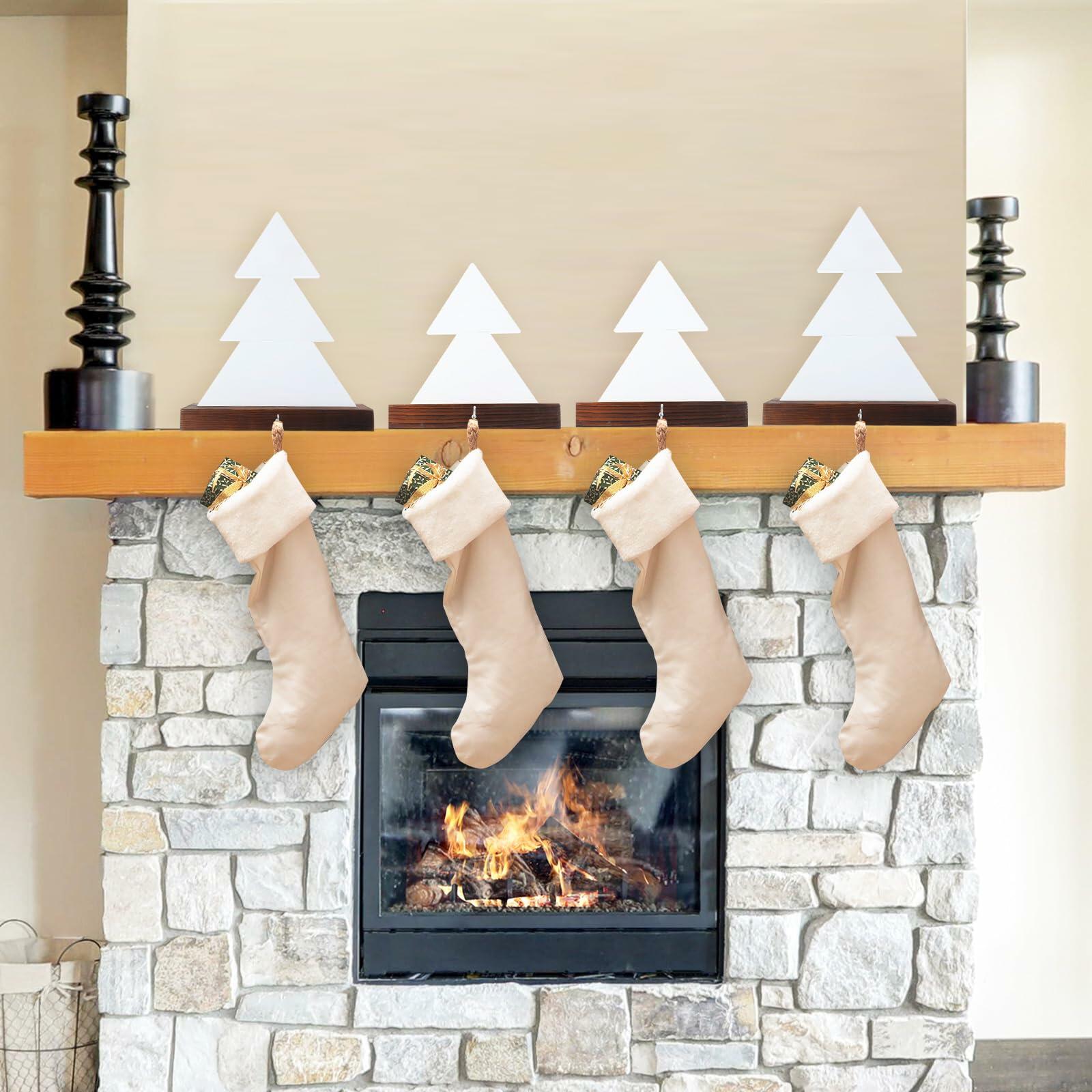 [Like New] Beeveer Christmas Tree Stocking Holder White Wooden Mantle Hanger 9.8 Inch 2 Pc