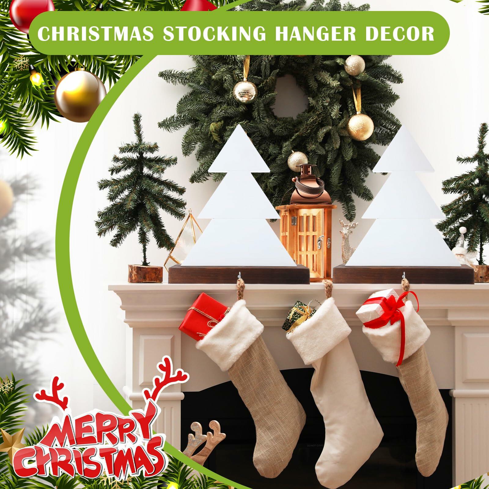 [Like New] Beeveer Christmas Tree Stocking Holder White Wooden Mantle Hanger 9.8 Inch 2 Pc
