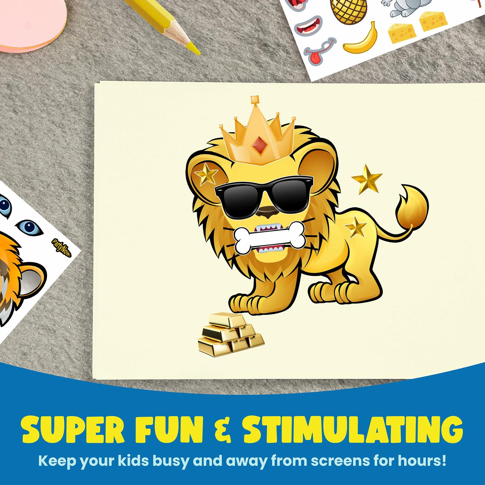 PartyNow Safari Animals Stickers 24-Pack Multicolor Waterproof Paper Kids