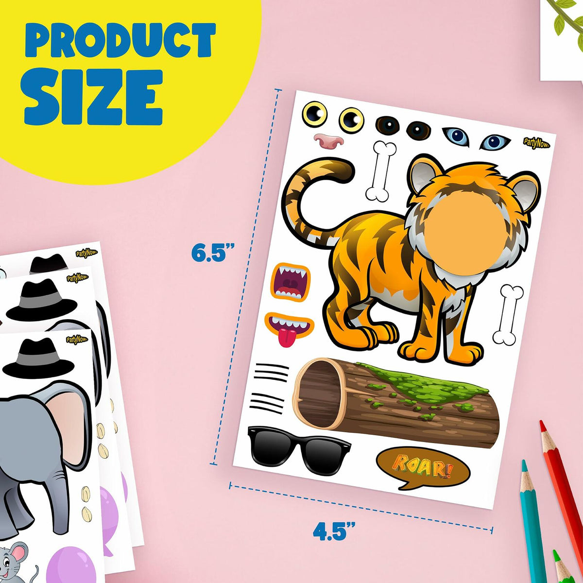 PartyNow Safari Animals Stickers 24-Pack Multicolor Waterproof Paper Kids