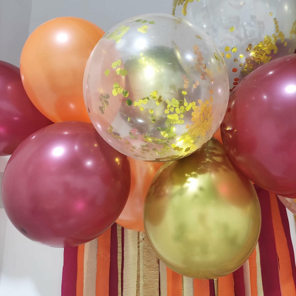 Qian's Party Fall Balloons 25pcs Burgundy Orange Gold Confetti Vintage