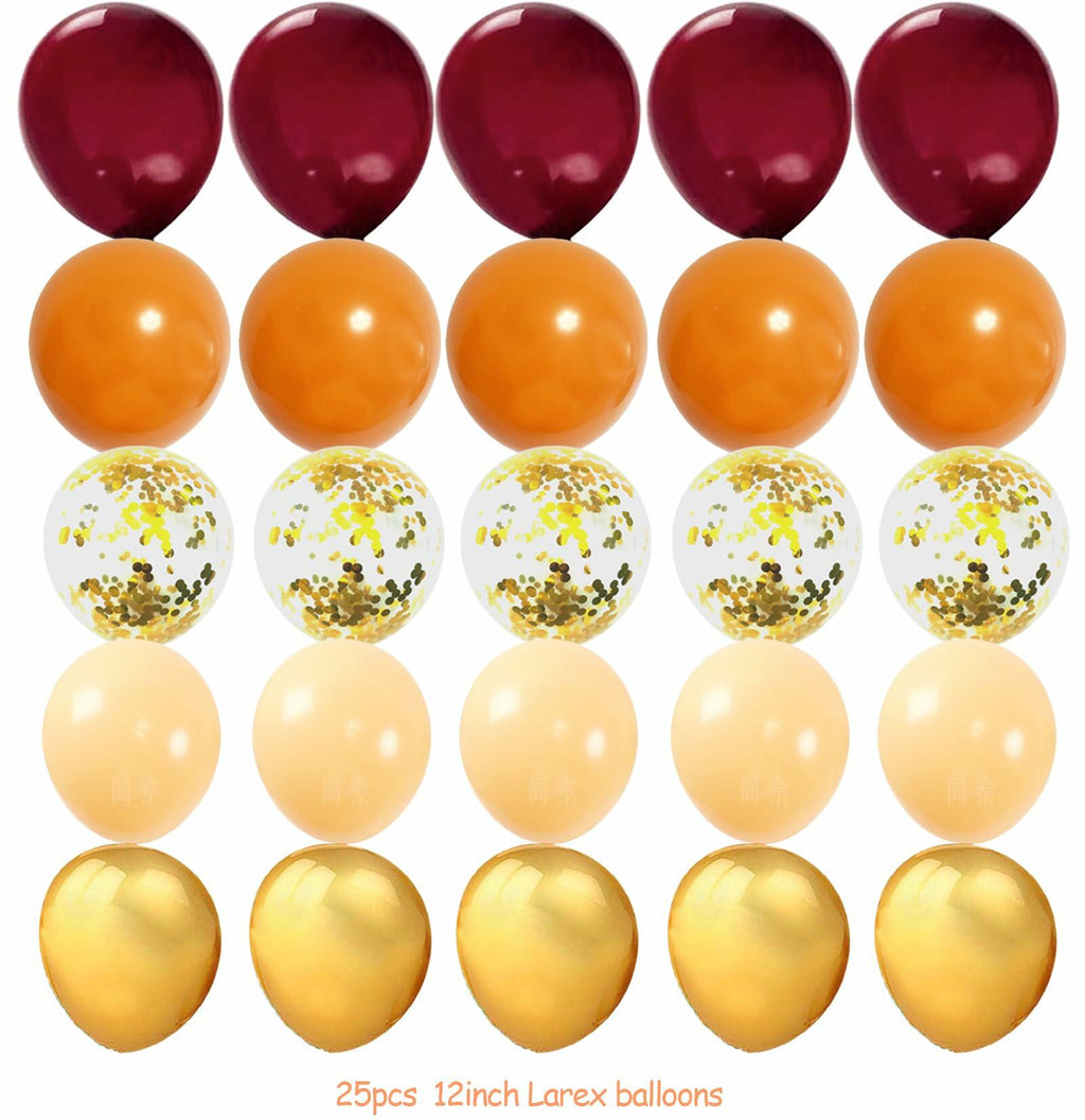Qian's Party Fall Balloons 25pcs Burgundy Orange Gold Confetti Vintage