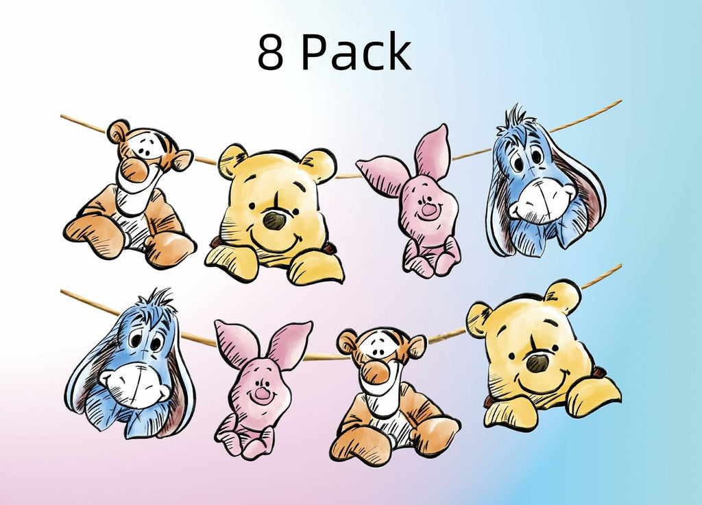 HOTIMO 8 PCS Winnie Baby Shower Banner Party Decor Multicolor Cartoon