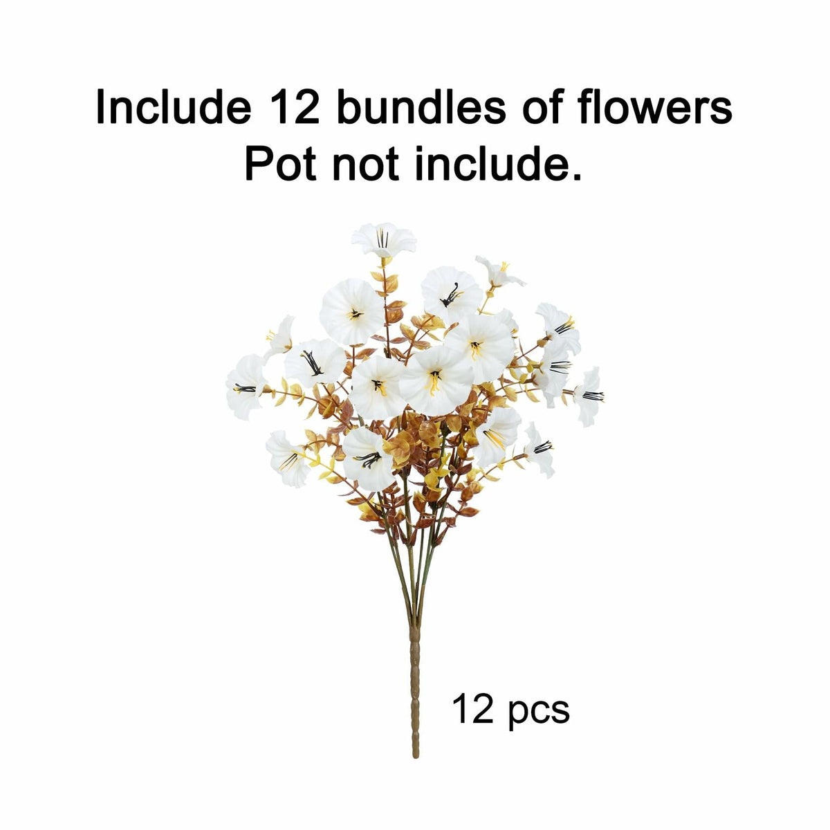 HyeFlora Fake Mums Artificial Fall Flowers 12 Bundles White Silk Morning Glory