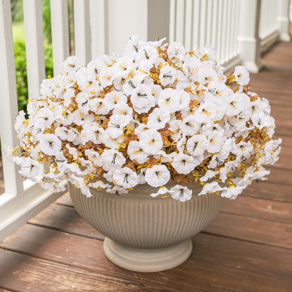 HyeFlora Fake Mums Artificial Fall Flowers 12 Bundles White Silk Morning Glory