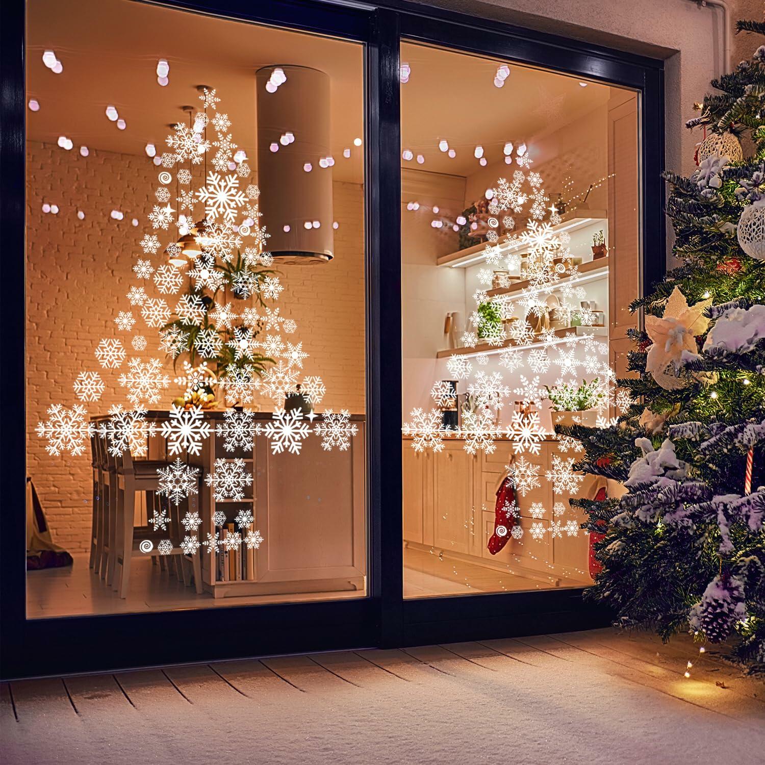 Uorybwanai 138Pcs Christmas Window Stickers Snowflakes Xmas Decals White